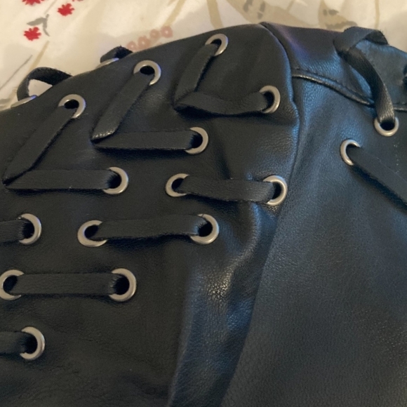 Zara Basic Collection Vegan Faux Leather Mini Dress Lace Up Sleeve Blogger Fav - Picture 6 of 9